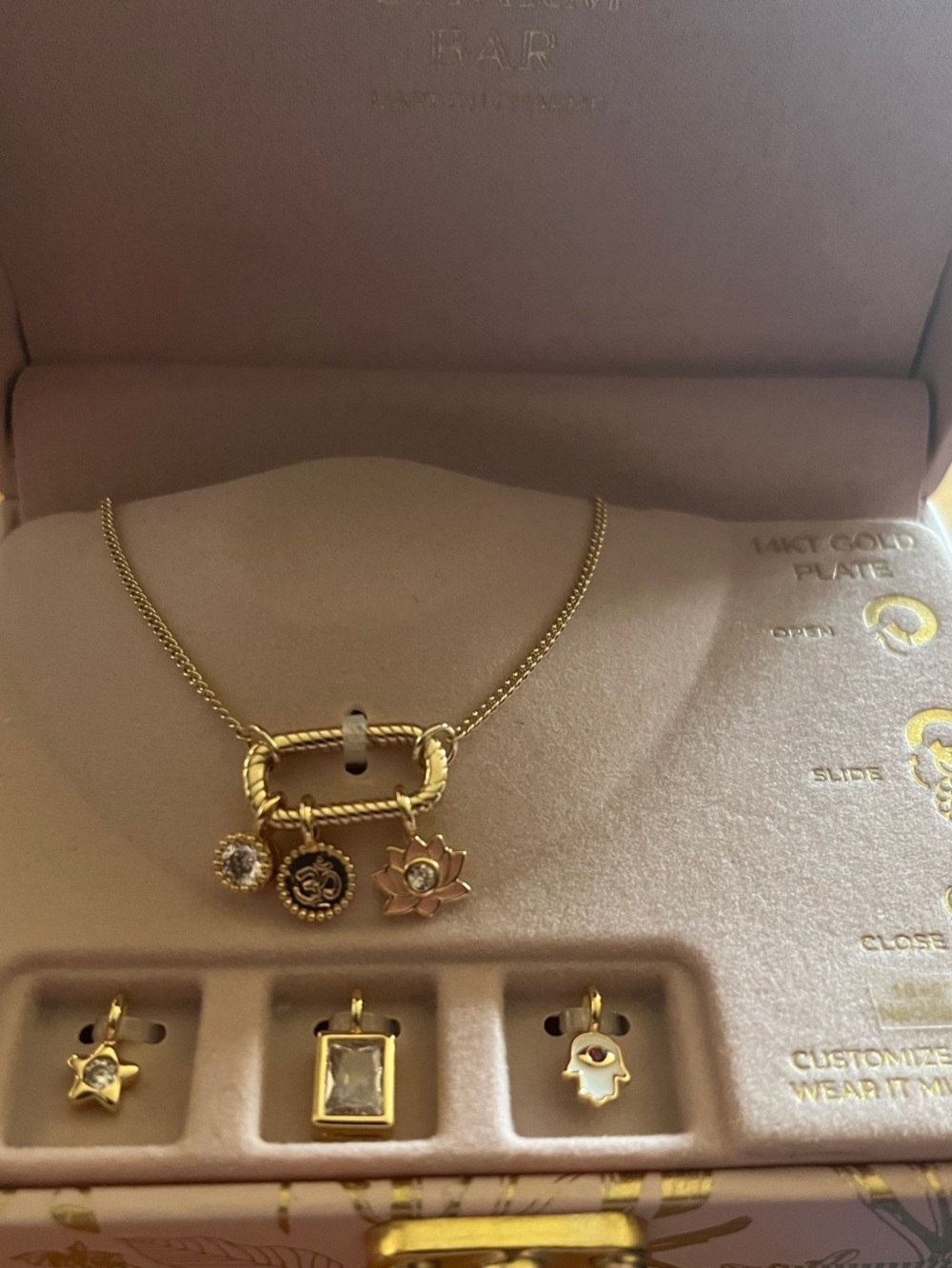 14kt Gold-Plated Charm Necklace with Interchangeable Pendants
